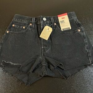 NEW Levi's 501® High-Rise Button Fly Cut-Off Shorts – Size 25, Distressed Black